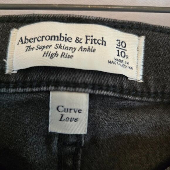 ABERCROMBIE & FITCH SUPER SKINNY ANKLE HIGH RISE BLACK JEANS W30 10R NWT - Picture 2 of 10
